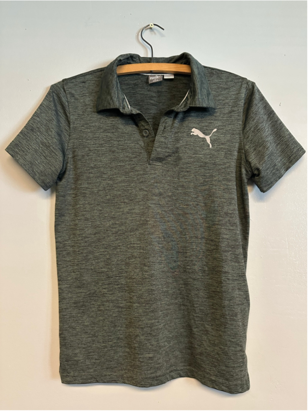 Boys Puma Polo Shirt Medium Size 10 Green Heathered Short Sleeve